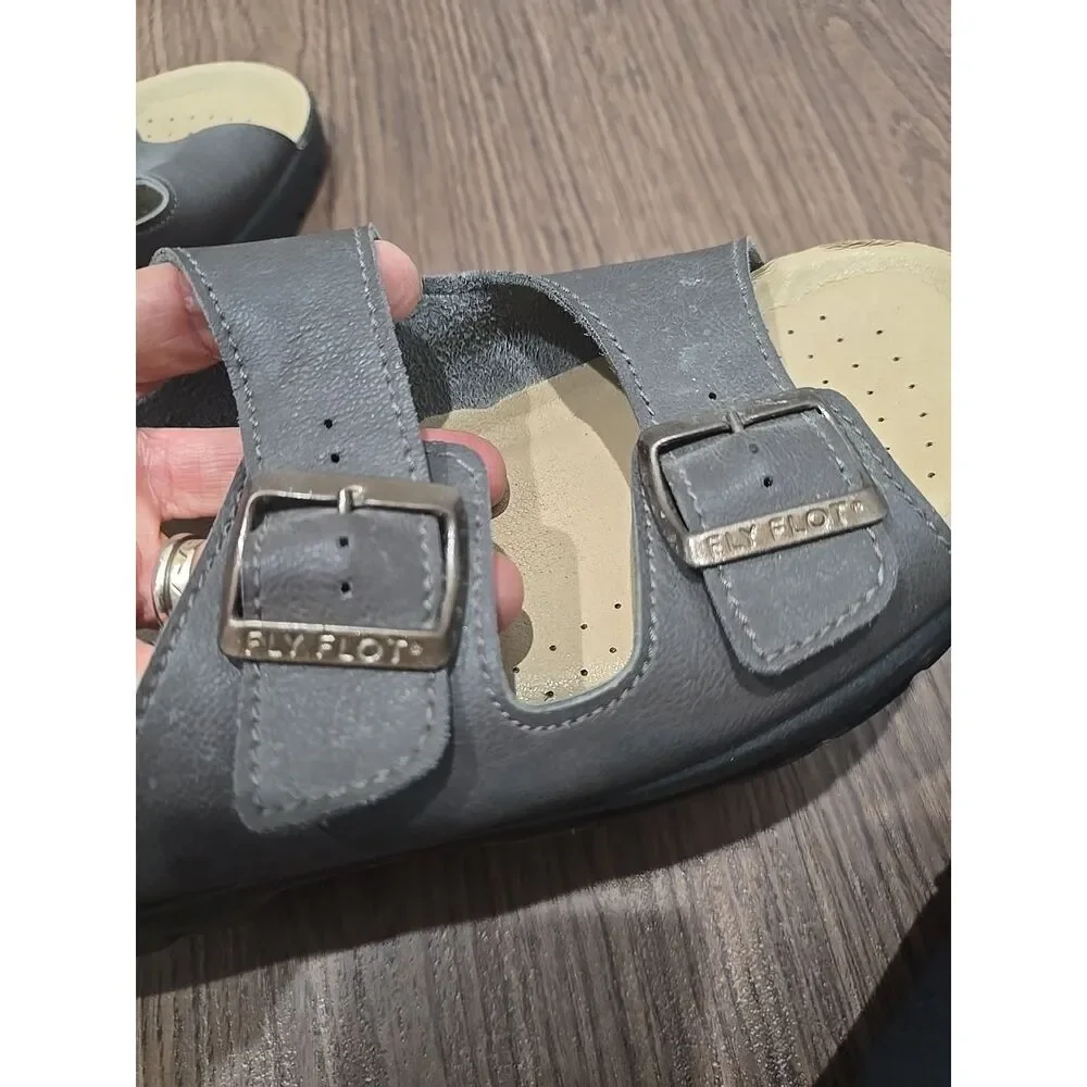 Mens Fly Flot Anatomic Brown Leather Two Strap Buckle Sandals‎ Size 44/ 11.5